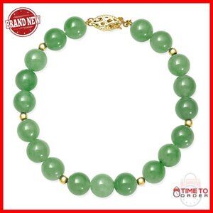 Green Jade Bracelet 14K Gold Beaded Elegant Classic Minimalist Jewelry